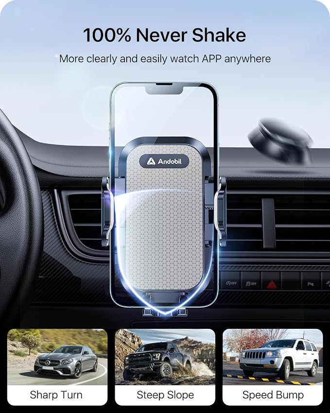 andobil Car Phone Holder, 2026 Military-Grade 89lbs Strongest Suction Phone Holders for Your Car Dashboard/Windshield/Vent Easy Clamp Cellphone Holder Truck Stand for iPhone 17 16 15 Pro Samsung Grey - Image 4