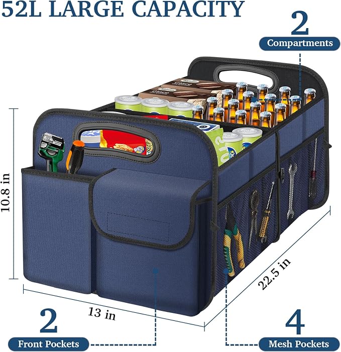 Femuar Car Trunk Organizer, Collapsible, Waterproof, Non-Slip, Blue, 52L, 5 Compartments, Rectangular, Portable, Practical/Functional - Image 2