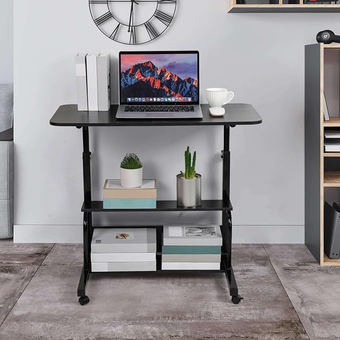 Adjustable Height Mobile Computer Desk for Small Space Rolling Writing with Wheels Corner Home Office Study Portable Bedrooms Work Desk Standing Desk Sizes 31.5X15.7 Inches Black C - Image 2