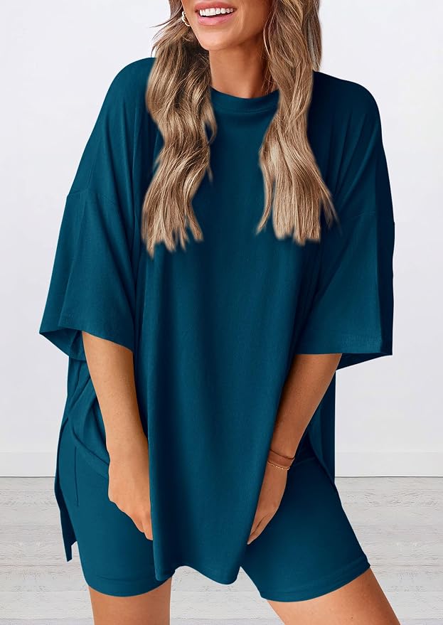 PRETTYGARDEN Women 2 Piece Lounge Set 2026 Summer Casual Oversized Shirts Biker Shorts Matching Airport Travel Outfit Clothes - Image 3