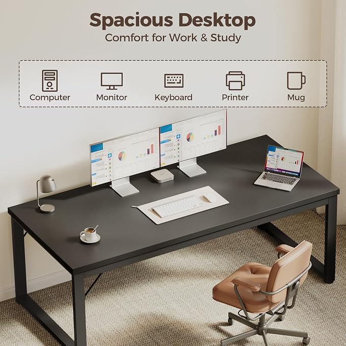 Mericonia 40 Inch Computer Desk, 1" Thick Small Office Table, Black | Modern Simple Style, Heavy Duty Industrial Frame, Small Study & Writing Table for Home Bedroom Work - Image 5