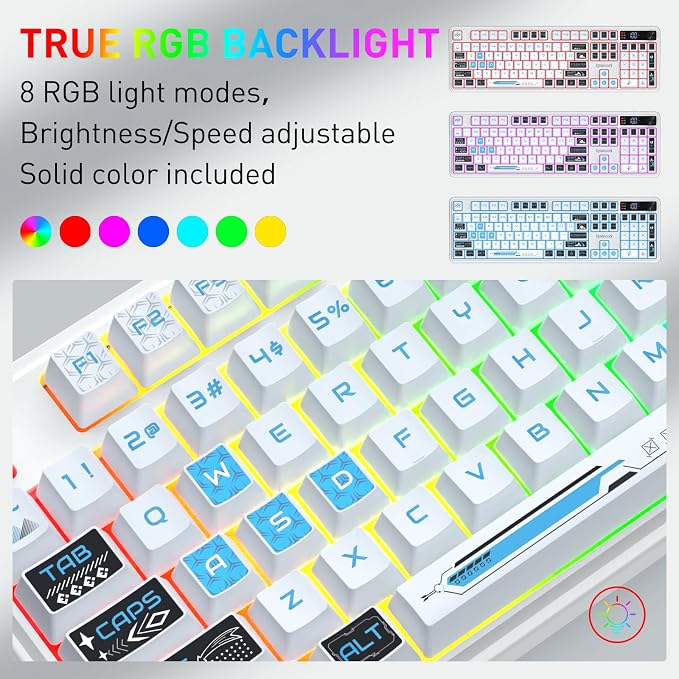 Redragon K526 PRO Wireless RGB Membrane Gaming Keyboard, LED Screen & Knob | See Battery, Mode & Time at a Glance, 0-Delay Tri-Mode, One-Touch Backlit & Media Adjust, 26-Key Anti-Ghost for Combo-Strike - Image 7