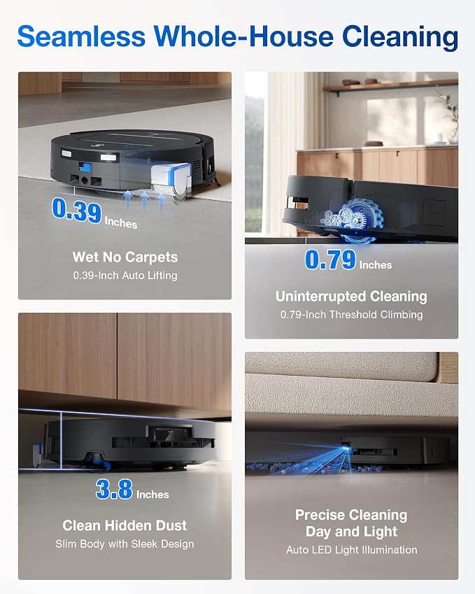 ECOVACS DEEBOT T80 Omni Robot Vacuum and Mop, Instant Self-Cleaning OZMO Roller Mop, TruEdge Deep Cleaning, AI Navigation, 18,000Pa Suction and ZeroTangle 3.0 for Pets and Carpets - Image 8