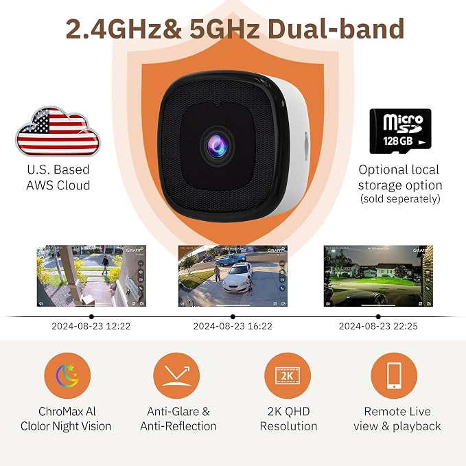 Girafit 3MP 2K Window Camera,2.4GHz&5GHz WiFi Indoor Cameras for Home Security 2 Pack with ChroMax Al Color Night Vision,Person & Motion Detection,24/7 Recording,Easy&Quick Install - Image 3