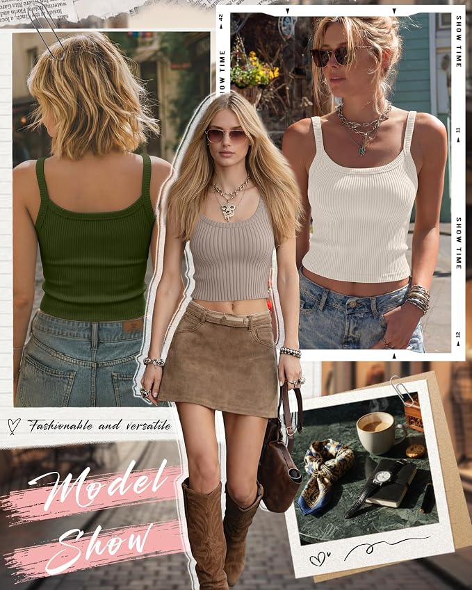 Ficerd 3 Pack Women's Tank Tops 95% Cotton Spaghetti Strap Ribbed Crop Camisole Slim Fitted Basic Summer Sleeveless Layer - Image 3