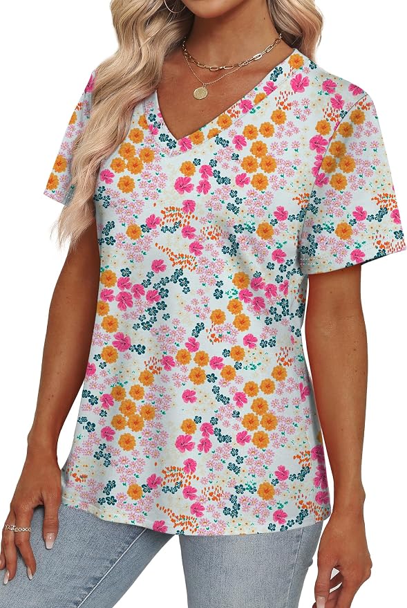 Alaroo Womens Summer Tops 2026 V Neck Short Sleeve Shirts Trendy Dressy Casual Vacation Outfits Printed - Image 4