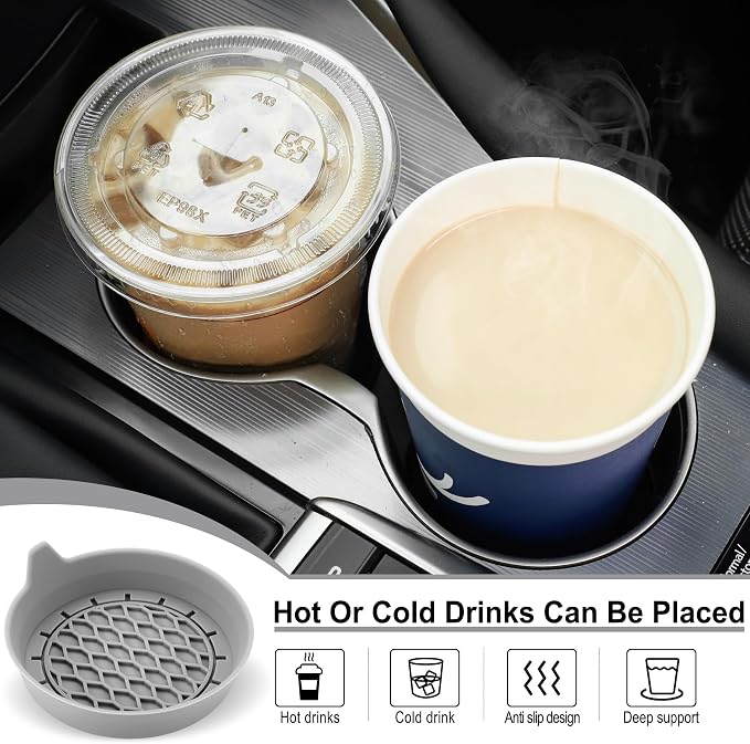 SINGARO Car Cup Holder Coaster, Silicone Cup Holder Insert, Universal Non-Slip Cup Holders, Car Accessories Interior for Women and Man 4 Pack Gray - Image 2