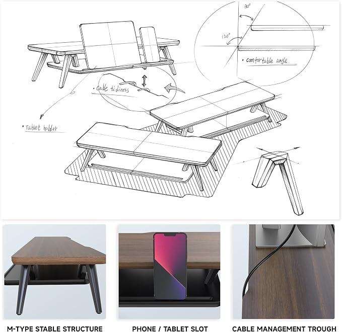 Fenge Monitor Stand, Monitor Stands Riser for Desk, 23.6 Inch Wood Desk Shelf with Storage Organizer and Cable Management for Office Desk Accessories - Image 5