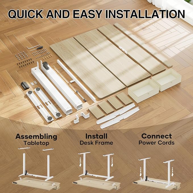 Veken 47x28 in Electric Standing Desk with Drawers, Adjustable Table, Wood | Stand up Computer Desk for Home Office, Work & Study, with Storage, 3 Memory Presets, Cable Organizer, Hook, and Quiet Lift. - Image 8