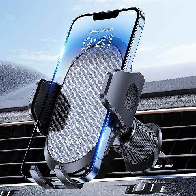 Miracase Phone Holders for Your Car with Metal Hook Clip, Air Vent Cell Phone Stand Car Mount, Universal Automobile Cradle for Garmin GPS Fit iPhone Android and All Smartphones, Dark Black by Miracase