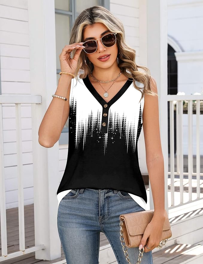 Zeagoo Tank Tops for Women 2026 Summer Top Henley Shirts Dressy Casual Loose Fit V-Neck Button Down Sleeveless Tshirt Blouse - Image 2
