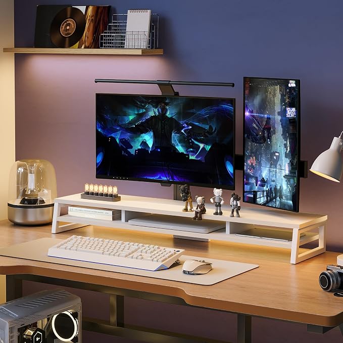 Fenge Dual Monitor Stand for Desk, 42.5in Large Monitor Riser for 2 Monitors, 2 Tier Computer Office Desk Top Shelf, Desktop Storage Stand for Laptop, PC, Computer, Printer - Image 9