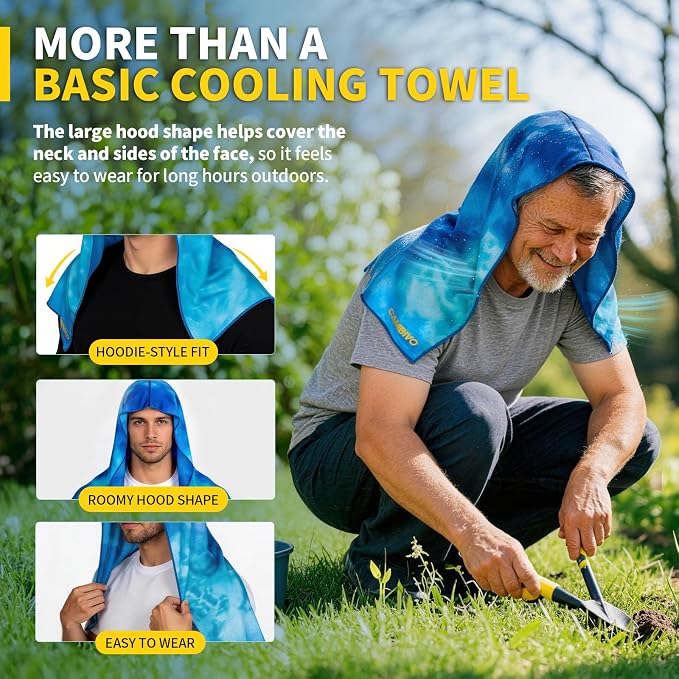 CAMBIVO Cooling Hoodie Towel for Men and Women, Lightweight Breathable Sun Protection Cover for Head, Neck, Ears, Face, Cooling Clothing for Extreme Heat, Sports Outdoors, Travel - Image 2