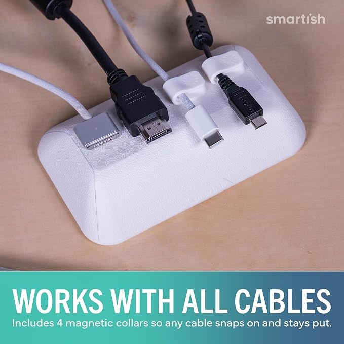 Smartish® Magnetic Cord Holder - Bigger Cable Wrangler Organizer with Magnet Clips for Charger Management on Desktop, Nightstand - Holds 6+ Cables - Snow Day White - Image 7