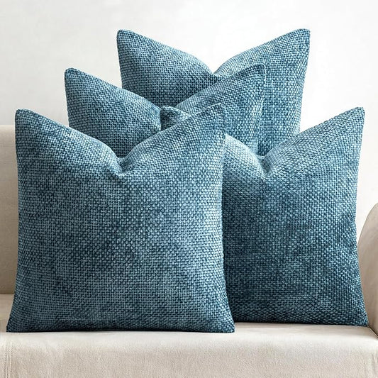 MIULEE Pack of 4 Couch Throw Pillow Covers 18x18 Inch Smoke Blue Soft Decorative Chenille Pillow Covers Farmhouse Accent Cushion Covers for Boho Spring Home Decor Sofa Bedroom Living Room by MIULEE
