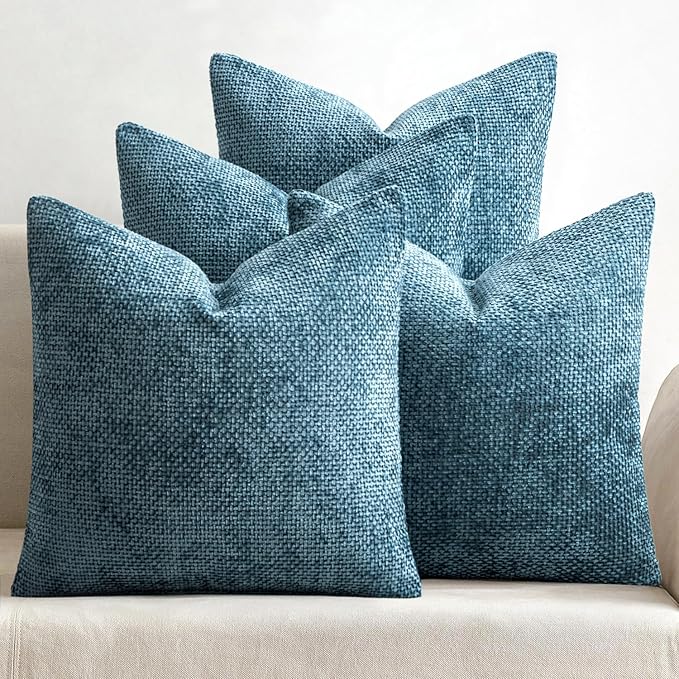 MIULEE Pack of 4 Couch Throw Pillow Covers 20x20 Inch Smoke Blue Soft Decorative Chenille Pillow Covers Farmhouse Accent Cushion Covers for Boho Spring Home Decor Sofa Bedroom Living Room by MIULEE
