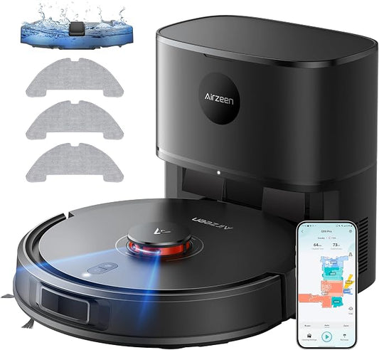 Robot Vacuum and Mop, Self-Emptying Robot Vacuum Cleaner with 8000Pa Suction, Laser Navigator with Smart Mapping Robotic Vacuums, 150Mins Runtime,Schedule,App Alexa Control for Carpet/Pet Hair,Q10 pro by Airzeen