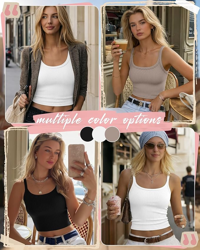 Ficerd 3 Pack Women's Tank Tops 95% Cotton Spaghetti Strap Ribbed Crop Camisole Slim Fitted Basic Summer Sleeveless Layer - Image 2