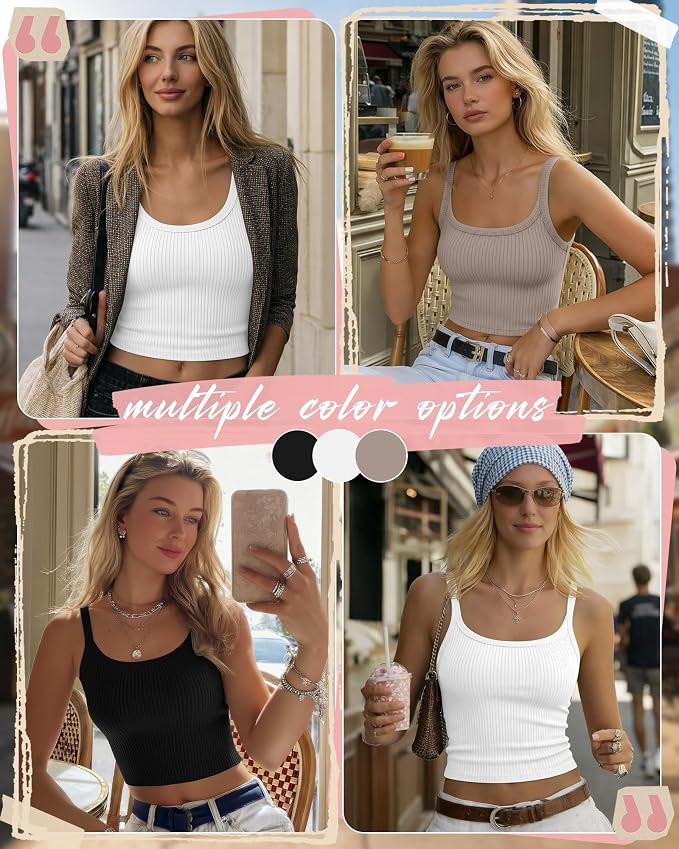 Ficerd 3 Pack Women's Tank Tops 95% Cotton Spaghetti Strap Ribbed Crop Camisole Slim Fitted Basic Summer Sleeveless Layer - Image 2