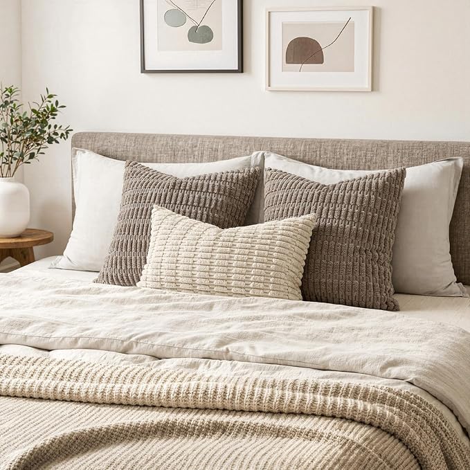 MIULEE Pack of 2 Corduroy Decorative Lumbar Throw Pillow Covers 24x14 Inch Soft Boho Striped Pillow Covers Modern Farmhouse Home Decor for Sofa Living Room Couch Bed Cream White - Image 4