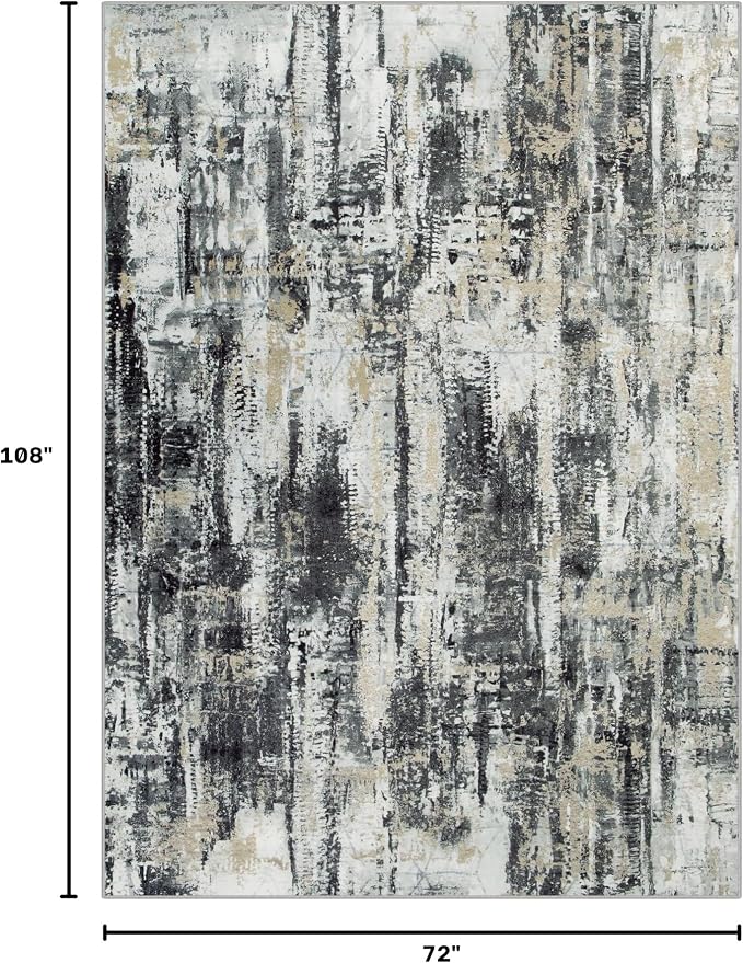 6x9 Area Rugs Washable Rug: Large Modern Abstract Living Room Rug Soft Anti-Skid Thin Carpet Indoor Floor Non-Shedding Carpets for Bedroom Dining Room Farmhouse Nursery Home Office Black Grey Gold - Image 2