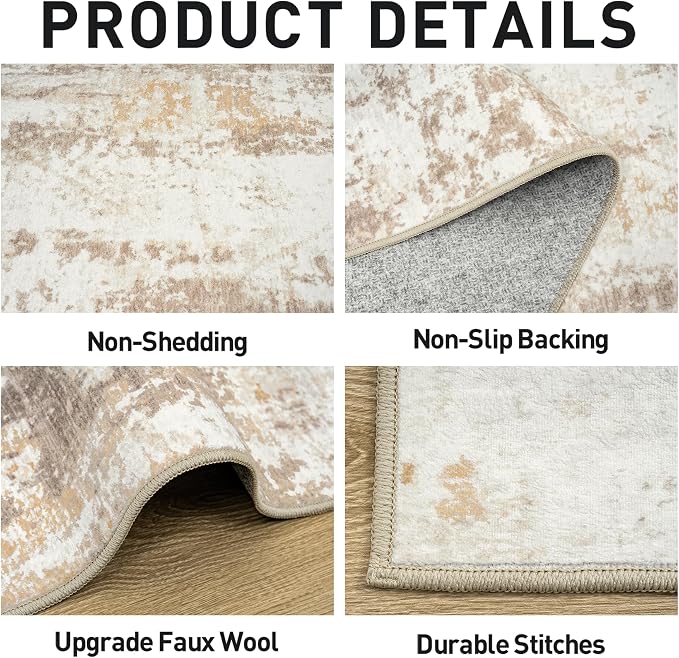 9x12 Area Rugs Washable Rug: Modern Abstract Living Room Rug Soft Anti-Skid Thin Carpet Indoor Floor Non-Shedding Carpets for Bedroom Dining Room Farmhouse Nursery Home Office Beige Grey - Image 6