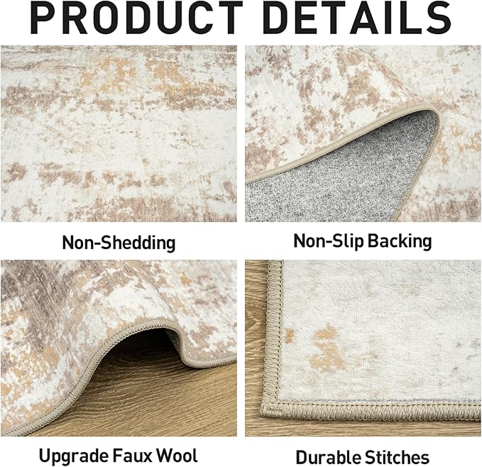 6x9 Area Rugs Washable Rug: Large Modern Abstract Living Room Rug Soft Anti-Skid Thin Carpet Indoor Floor Non-Shedding Carpets for Bedroom Dining Room Farmhouse Nursery Home Office Beige Grey - Image 5