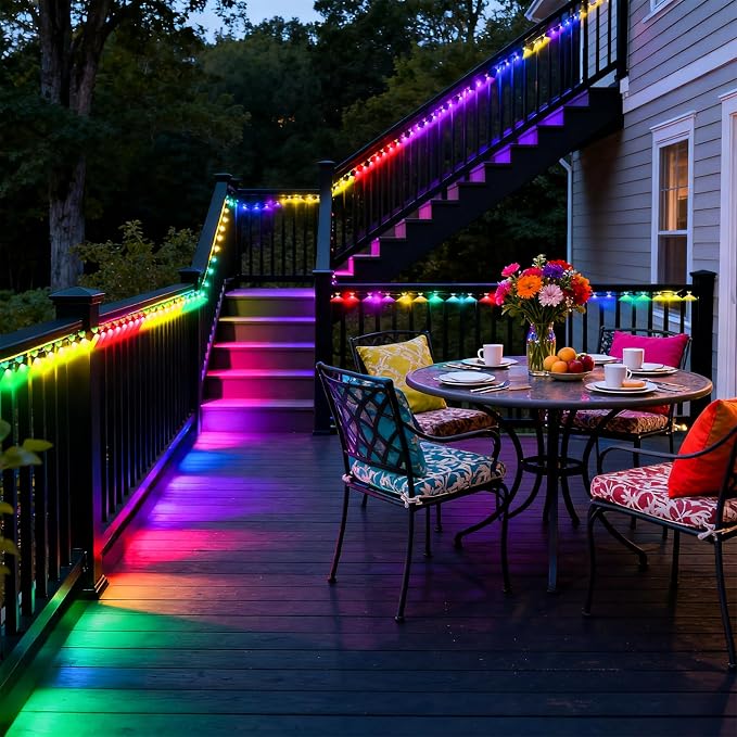 GOESWELL Smart Permanent Outdoor Lights for Patio: IP68 Waterproof Smart Balcony Lights with App & Remote Control - 16ft Garden Fence Light with 25 LED Bulbs for Railing Stair Decor - Image 6