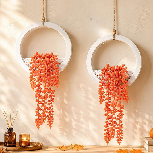 Der Rose 2 Pack Orange Hanging Artificial Succulent Plants, Fake Hanging Plants for Fall Decor, Bathroom, Living Room, Kitchen Wall, Shelf and Boho Farmhouse Decor by DerRose