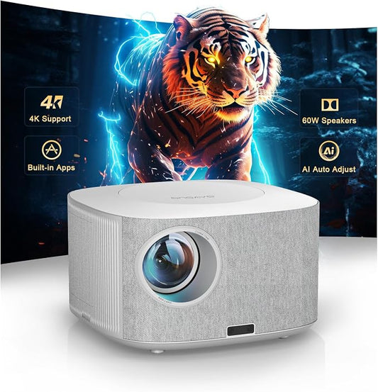 Outdoor-Projector-4K with WiFi and Bluetooth:[3500 Bright/60W Dolby Audio/Official Licensed Apps],Smart-Projector with AI Auto Focus, ONOAYO ONO5Pro 2.0 Movie Projector for Indoor/Outdoor 2026(White) by ONOAYO