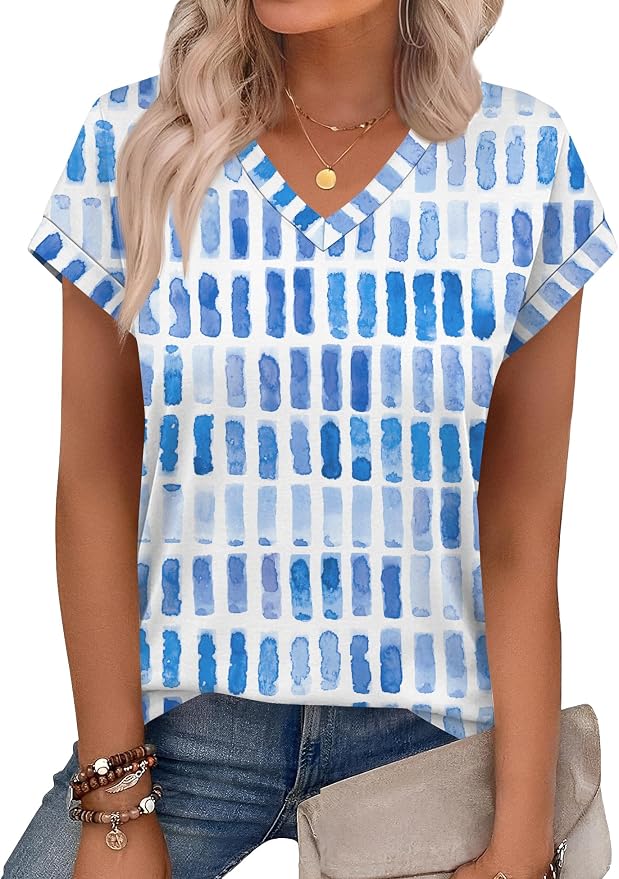 Rapbin Womens Summer Tops Women Blouses Dressy Casual V Neck T Shirts Short Sleeve Spring Tops for Women - Image 4