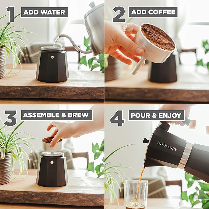 GROSCHE Milano Moka pot, Stovetop Espresso maker, Greca Coffee Maker, Stovetop coffee maker and espresso maker percolator (Black, 12 cup) | Cuban Coffee Maker And Italian Moka Pot For Stovetop Espresso; For Gas, Electric, And Propane Stoves With A Soft... - Image 5
