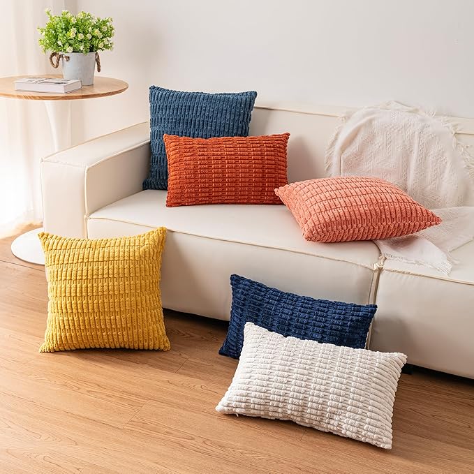 Aegero Pack of 2 Corduroy Decorative Throw Pillow Covers 24x24 Inch Soft Striped Pillow Covers Modern Farmhouse Home Decor for Sofa Living Room Couch Bed（Sky Blue） - Image 6