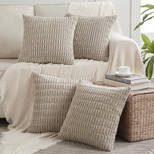 Fancy Homi 4 Packs Decorative Throw Pillow Covers for Living Room Couch Bed, Modern Farmhouse Boho Home Décor Accent Cushion Case, 18" x 18", Taupe by Fancy+Homi