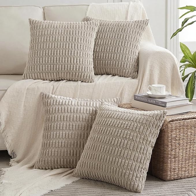 Fancy Homi 4 Packs Decorative Throw Pillow Covers for Living Room Couch Bed, Modern Farmhouse Boho Home Décor Accent Cushion Case, 20" x 20", Taupe by Fancy+Homi