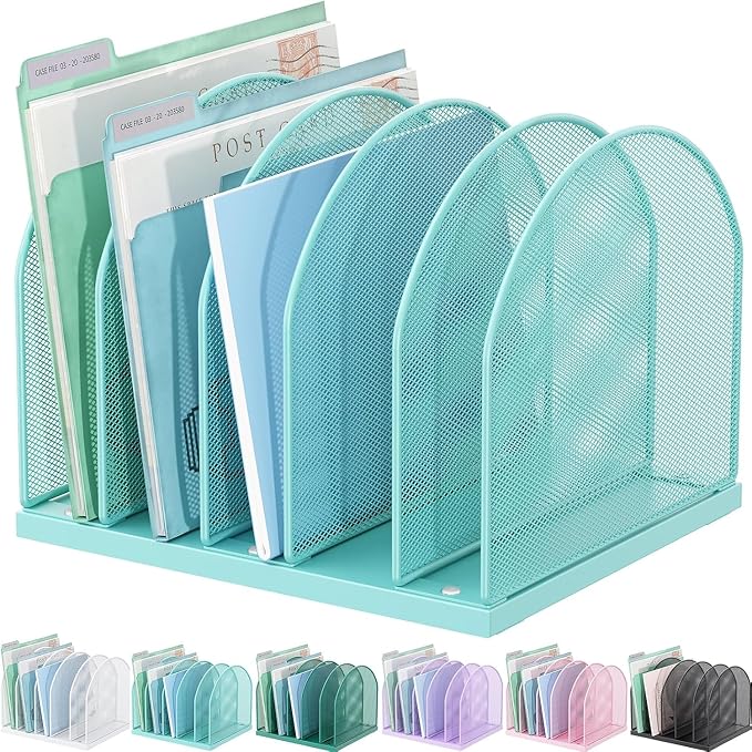 gianotter Desktop File Organizer with 5 Compartments | Desk Organizer Paper Organizer for Desk Workspace Organizers for Office Supplies (Blue, Upright Style) by gianotter