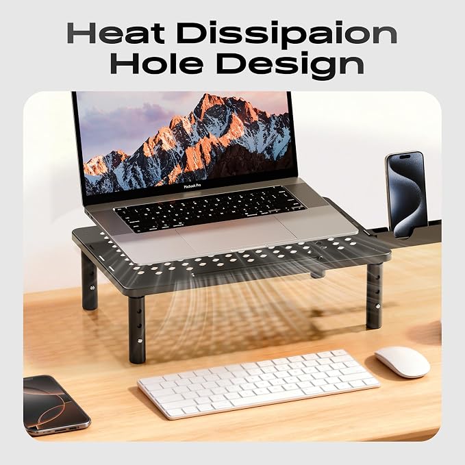 Computer Monitor Stand Riser for Desk, 3 Height Adjustable PC Laptop TV Desktop Monitor Stand Shelf, Metal Printer Table with Phone Holder, Stand Riser for Desk, Office Desk Organizers and Accessories, 1 Pack - Image 5