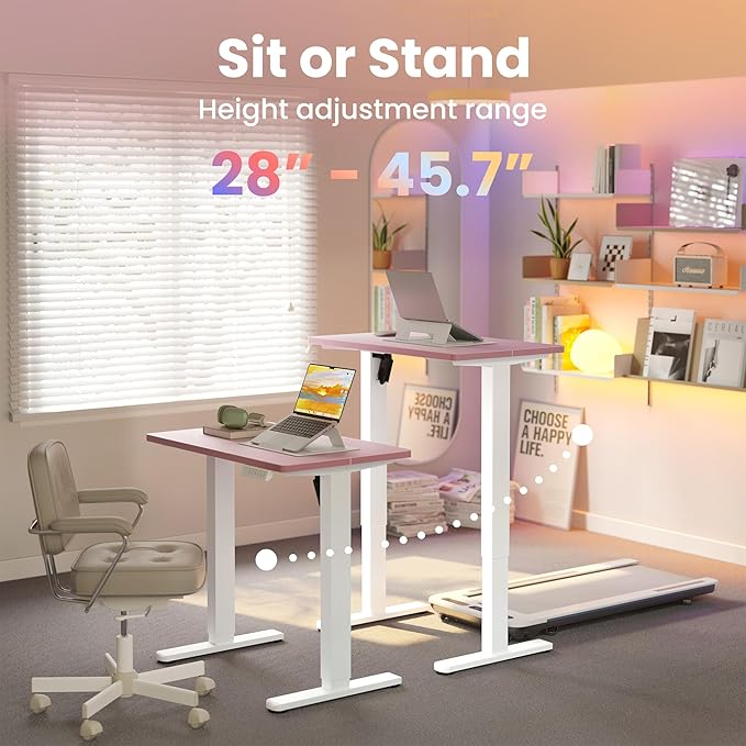 HUANUO 32" Small Electric Standing Desk Adjustable Height, 4 Memory Height Settings, Sit Stand Up Desk for Home Office & Computer Workstation, Pink - Image 5