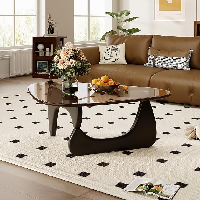 Coffee Table for Living Room Mid Century Modern Center Table with Glass Top and Wood, 32 Inch, Brown/Black - Image 3
