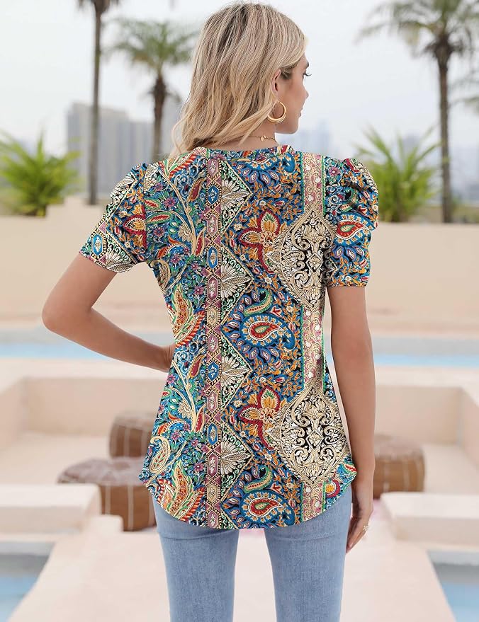 Ivicoer Puff Short Sleeve Shirt for Women Eyelet Tops Summer Crewneck Blouse Loose Fit S-XXL - Image 5