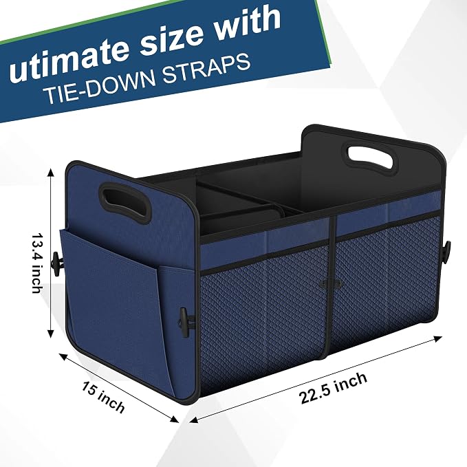 Femuar Car Trunk Organizer,Car Storage Organizer with 72L Large Capacity Waterproof Collapsible and 11 Pockets,Trunk Organizer for Car Suv/Jeep/Sedan, Large Size,Blue - Image 2