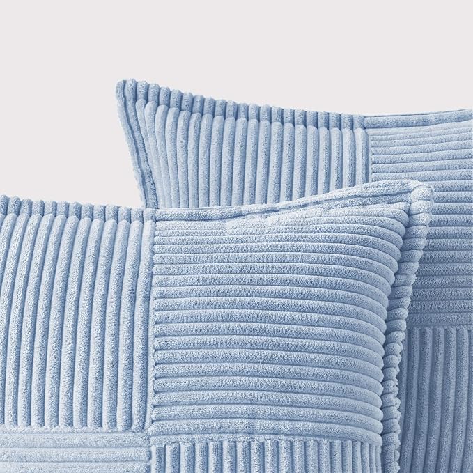 MIULEE Decorative Throw Pillow Covers for Couch Bed Livingroom 20x20 Inch Set of 2 Light Blue Boho Accent Throw Pllows Broadside Striped Patchwork Soft Corduroy Pillowcases - Image 6