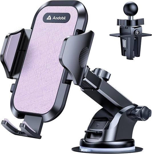andobil Car Phone Holder, 2026 Military-Grade 89bs Strongest Suction Phone Holders for Your Car Dashboard/Windshield/Vent Easy Clamp Cellphone Holder Truck Stand for iPhone 17 16 15 Pro Max, Purple by Andobil