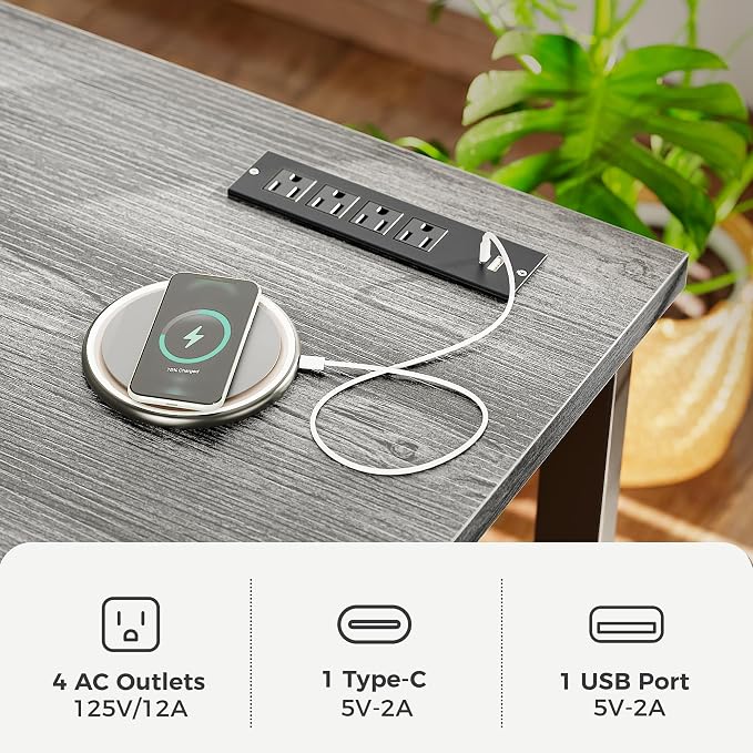Huuger 48 x 24 inch Desk with Power Outlets & USB-C, Deeper & Thicker Desktop, Robust Metal Tubes, Computer Desk, Heavy Duty Office Desk, Work Gaming Desk for Home Office, Grey - Image 4