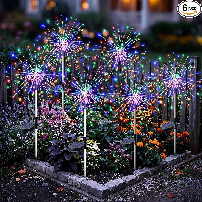btfarm 6 Pack Solar Garden Lights Outdoor, 8 Modes Firework Lights Solar Powered, Waterproof Twinkle Fairy Light Outside for Yard Patio Pathway Pool Christmas Party Decorative, Multicolor by btfarmdecorativelighting