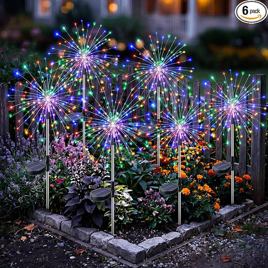 btfarm 6 Pack Solar Garden Lights Outdoor, 8 Modes Firework Lights Solar Powered, Waterproof Twinkle Fairy Light Outside for Yard Patio Pathway Pool Christmas Party Decorative, Multicolor by btfarmdecorativelighting