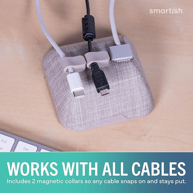 Smartish® Magnetic Cord Holder - Cable Wrangler Organizer with Magnet Clips for Charger Management on Desktop, Nightstand for USB-C + Lightning - Lightly Toasted Beige - Image 6