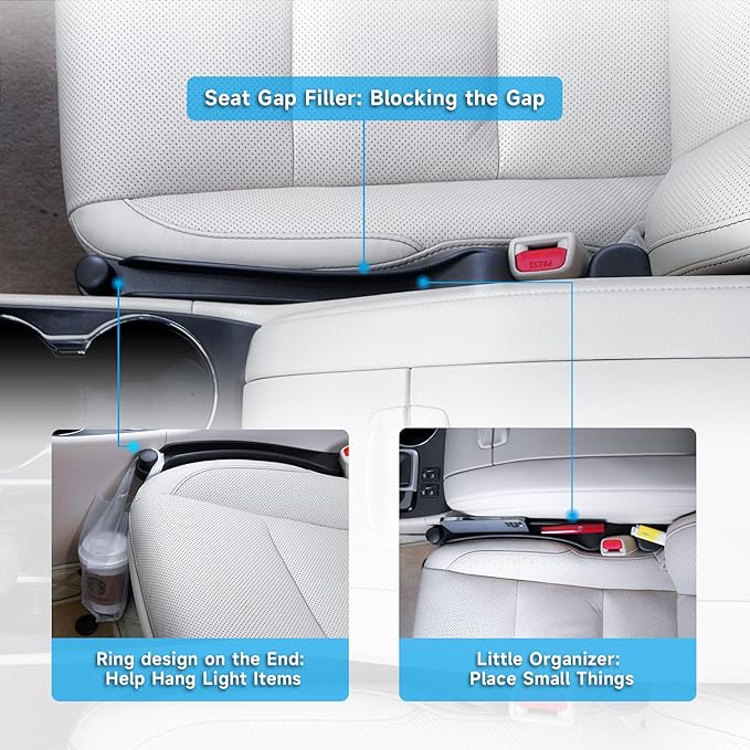 Givifive Car Seat Gap Filler Set of 2, Soft Foam Multifunctional Seat Side Gap Filler with Organizer & Hook Function, 3in1 Gap Stopper Universal Fit Car SUV Truck Fill The Gap Between Seat & Console - Image 3