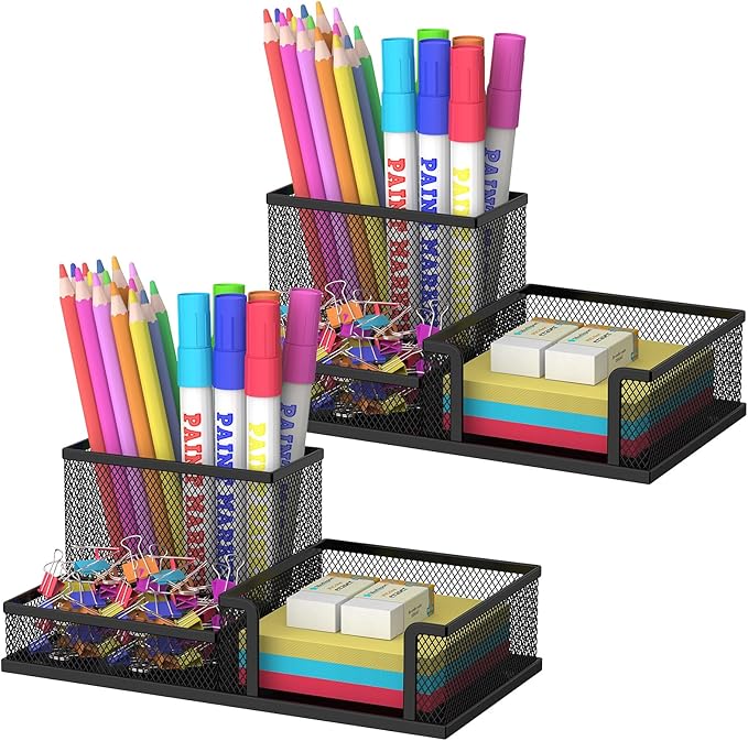 SUPEASY Pen Holder Desk Organizer, 2Pack Office Supplies Pencil Holder with 3 Compartments, Desk Accessories and Workspace Organizers for Home School Classroom, Black by SUPEASY