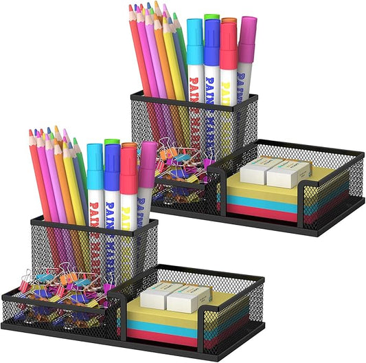 SUPEASY Pen Holder Desk Organizer, 2Pack Office Supplies Pencil Holder with 3 Compartments, Desk Accessories and Workspace Organizers for Home School Classroom, Black by SUPEASY